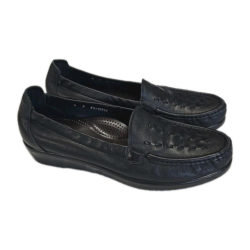 SAS Weave Loafers Womens 9 S Slim Black Leather Tripad Made In USA Comfort